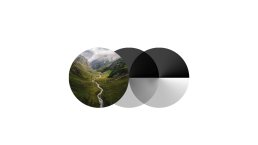 Logo design showing three overlapping circles - one with mountain landscape photography, one black, and one light gray, for e