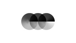 Logo design showing three overlapping circles in gradient shades from light gray to black, creating a modern minimalist desig