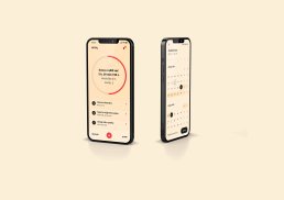 Two iPhone mockups showing Wavy app interface with cream background - left displays circular progress tracker, right shows ca