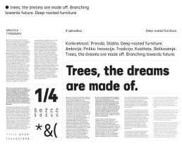 Typography portfolio page showing Gravitica typeface for Deep-rooted furniture brand, featuring black text on white backgroun
