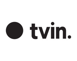 Logo for tvin featuring a black circle followed by lowercase 