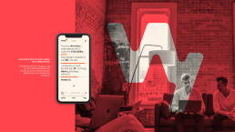 Wavy mobile app mockup on smartphone showing Croatian interface with red and white design, displayed alongside red-tinted off