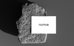 Black and white artistic composition featuring textured rock formation with white rectangular overlay displaying 
