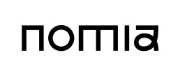 Black minimalist logo for nomia featuring clean, geometric letterforms on white background