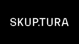 Logo for Skuptura featuring bold white sans-serif lettering on a black background in minimalist style.