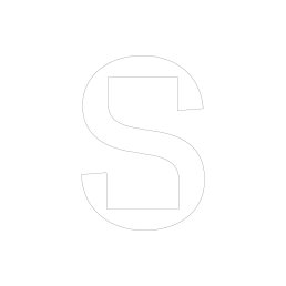 Logo design for Skuptura featuring a minimalist white letter 'S' with clean geometric lines and modern typography on a light