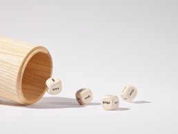 Wooden dice with words 